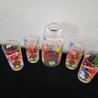 Vtg Anchor Hocking Milk & Cookies For Santa Cookie Jar And Lid + 5 Milk Glasses