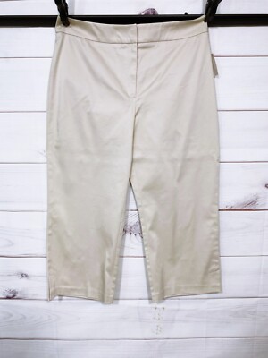 Croft & Barrow Womens Cropped Pants Size 14 Stretch Beige Flat Front High Rise