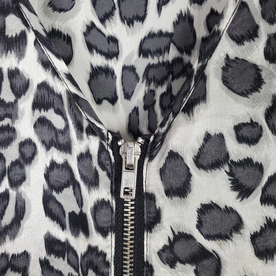 Top de seda para mujer L negro cuello en V manga gorra estampado animal cremallera hombro ligero Foto 3 de 4