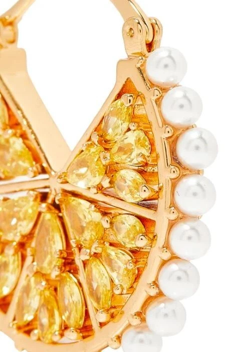 KATE SPADE Fresh Squeeze Lemon Slice CZ & Pearl Hoops earrings New on Card - Image 2 of 4