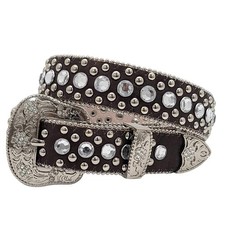 XS-1369-KIDS GIRLS WESTERN RHINESTONE LITTLE COWGIRL BELTS N-brown-clear