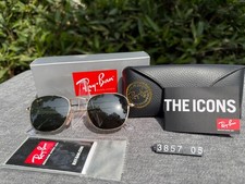 RAY-BAN RB3857 Hexagonal Sunglasses Gold Frame 51mm Dark Green Lens