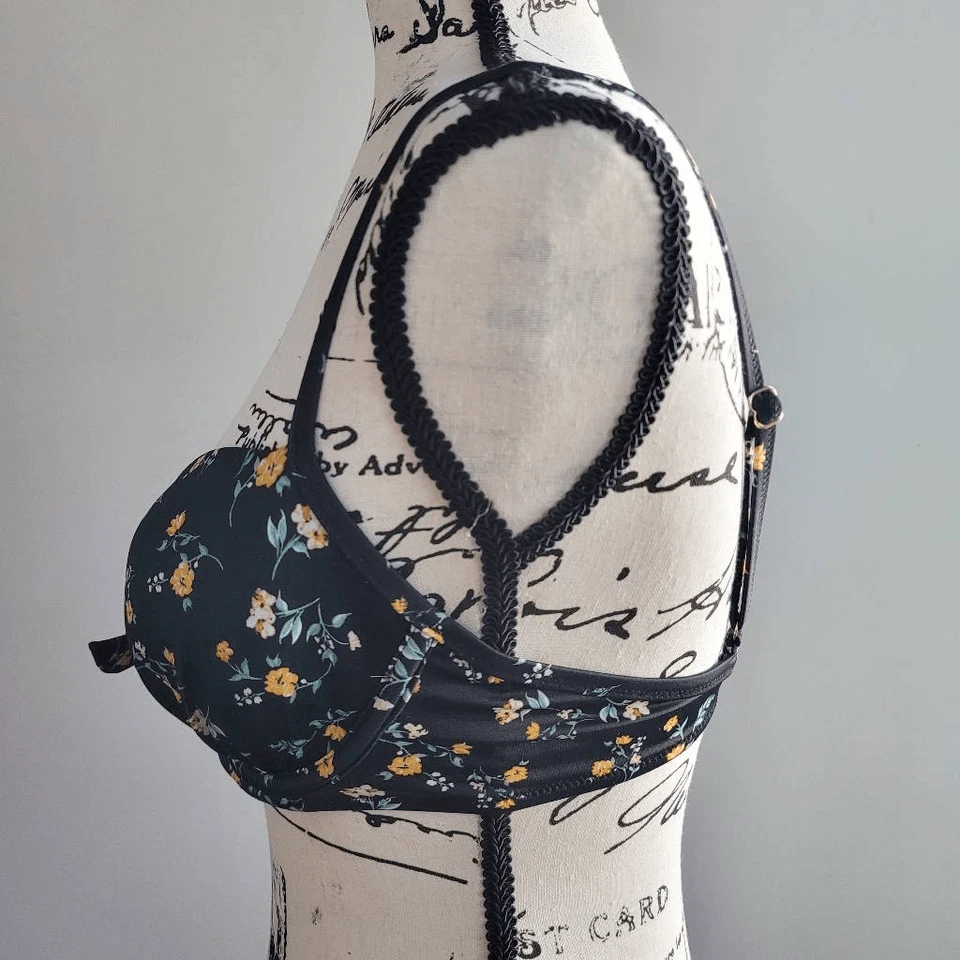 Top de bikini acolchado floral negro Shade & Shore 36B capricho cabaña boho Foto 4 de 4