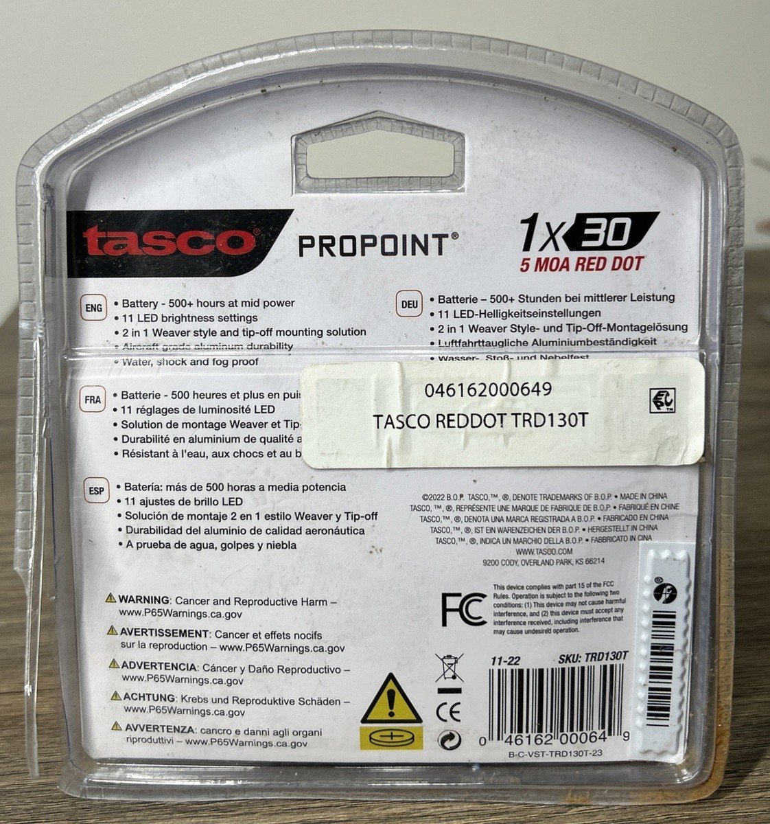 Tasco ProPoint 1x30 5 MOA Red Dot - Black (TRD130T) for sale