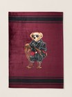 NWT POLO Ralph Lauren Burgundy HOLIDAY SNOWSHOE BEAR 50” X 70” Fleece Blanket