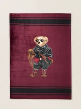 NWT POLO Ralph Lauren Burgundy HOLIDAY SNOWSHOE BEAR 50” X 70” Fleece Blanket