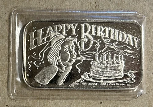 "HAPPY BIRTHDAY" CCM CALIFORNIA CROWN 1 TROY OUNCE .999 FINE SILVER BAR