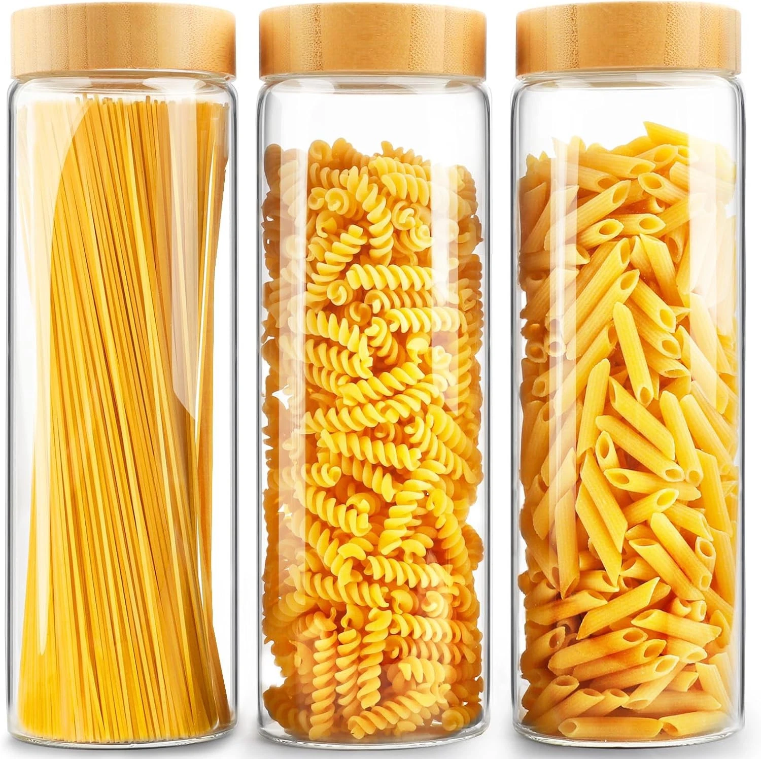 Glass Canisters W/ Airtight Bamboo Lids 3 Pack 80oz Cereal Containers Cookie