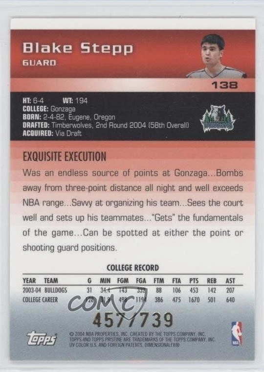 2004-05 Topps Pristine /739 Blake Stepp #138 Rookie RC - Image 2 of 2