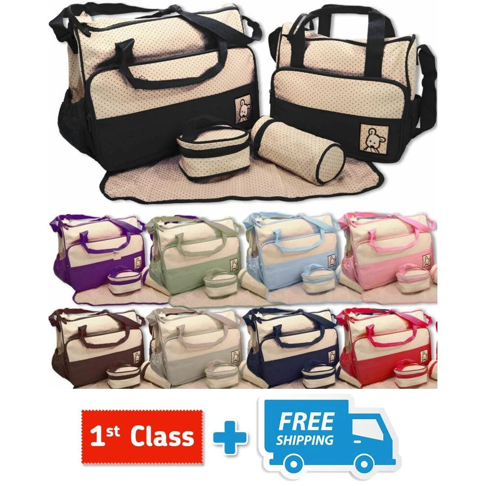 5pc Baby Bags Set Mummy Changing Nappy Diaper Tote Large & Small Bag Mat Bottle