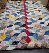 Antique Colorful Crazy Quilt - Hand Sewn - Cotton Backing - 78" X 51" - VG