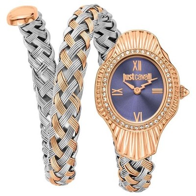 Womens Wristwatch JUST CAVALLI SIGNATURE JC1L305M0065 Snake Steel Gold Rose Blue