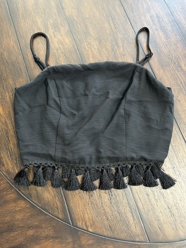 SugarLips Black Tassel Crop Top Fun Flirty Festival Vibes Size XS
