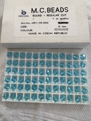 Preciosa Crystal Beads. 8mm Size. Aquamarine.  1/2 Gross. 72pcs. New. Czech.