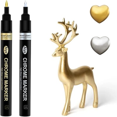 Permanent Metallic Markers, Mirror Chrome Marker Set, 2 Colors Reflective Glo...