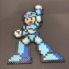 Handmade Mega Man X Pixel Art Perler Beads SNES 8.5  x 5.25  Blue Retro Art 