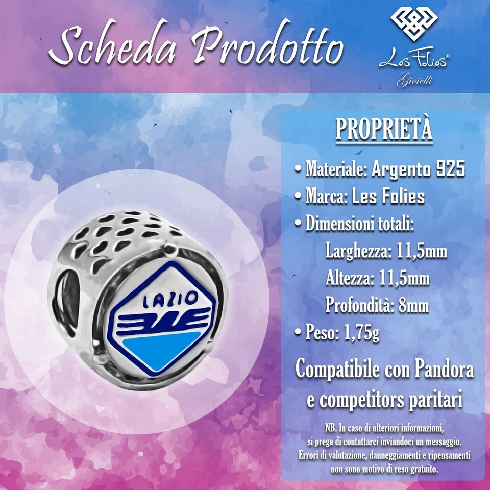 Charm Lazio Stemma Squadra Calcio in argento 925 - Les Folies - Immagine 4 di 4