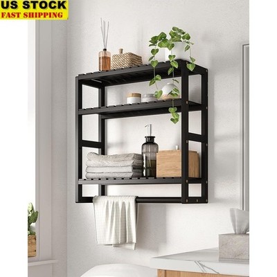 Bathroom Bamboo Wall Shelf Space Saving Storage Organizer Tiered 3 Shelves Unit