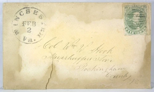 1862 CONFEDERATE CIVIL WAR COVER WITH 5 CENT JEFF DAVIS CONFEDERATE STAMP CSA #1