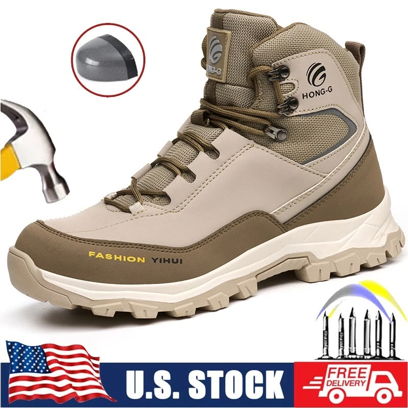 Men Work Boots Steel Toe Safety Boots Non Slip Anti-smash Shoes Industrial Shoes