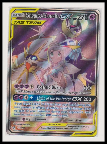 2019 Pokemon Cosmic Eclispe Solgaleo & Lunala GX Alt Art 216/236 MP