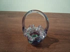 Fenton Vtg Violet Iridescent Mini Glass Basket Diamond Pattern Signed Don Fenton