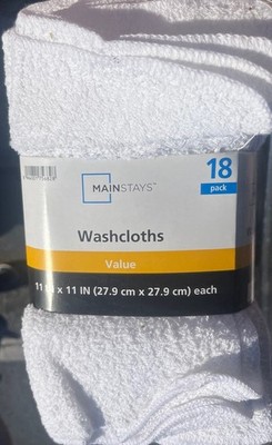 MAINSTAYS White Cotton Washcloth Pack - 18 Count White