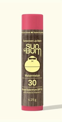 Sun Bum Watermelon Lip Balm SPF 30 Aloe Vera Vitamin E Moisturizing 4.25g