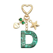 Cute Initial Letter Keychain, Letter D Keychains for Women Girls Bling Green