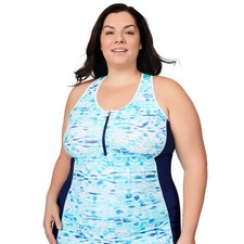 Free Country Women's Plus Size Mirage Mesh Racerback Tankini Top