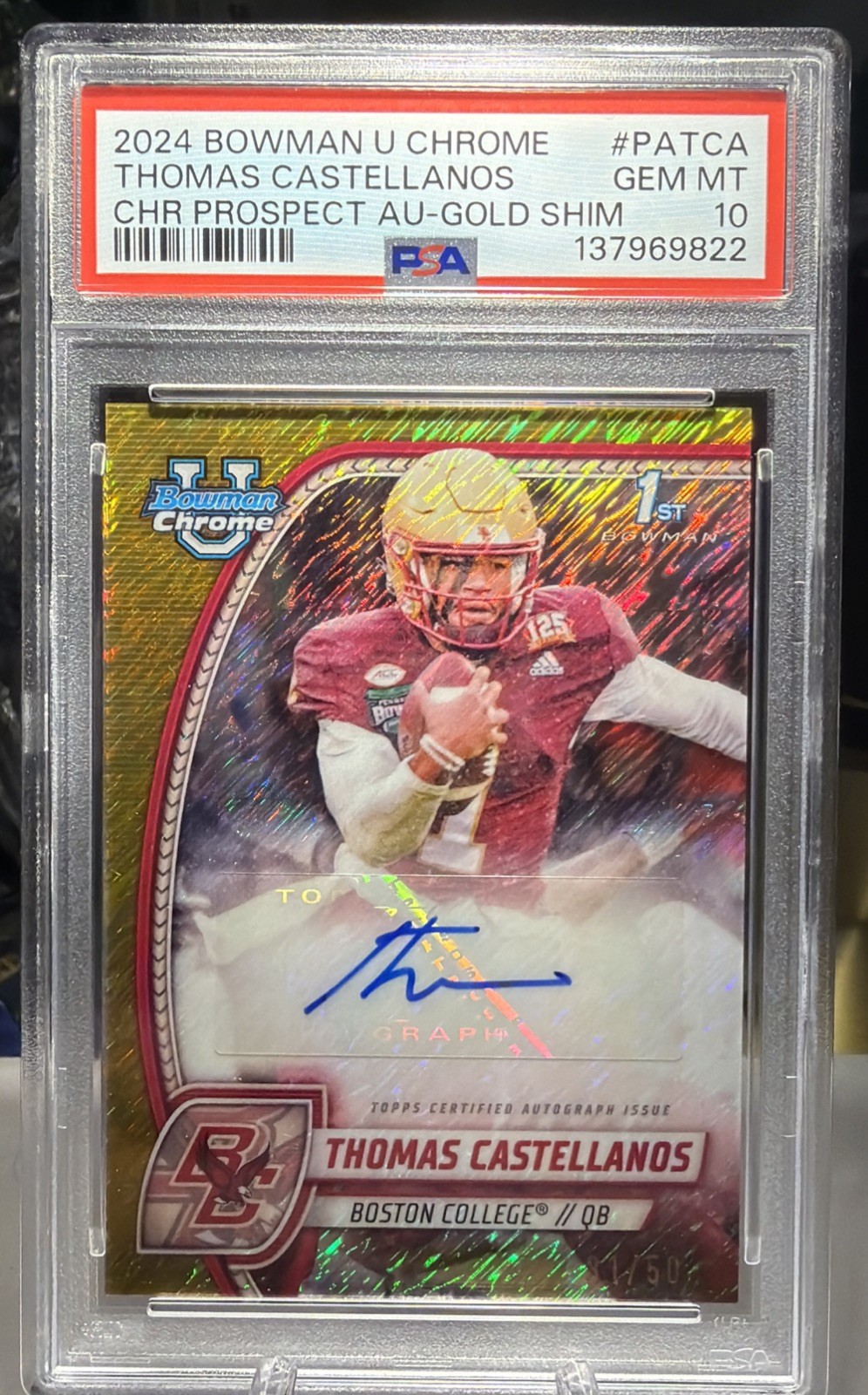 2024 Bowman Chrome University 1st Thomas Castellanos Auto Gold Shimmer /50