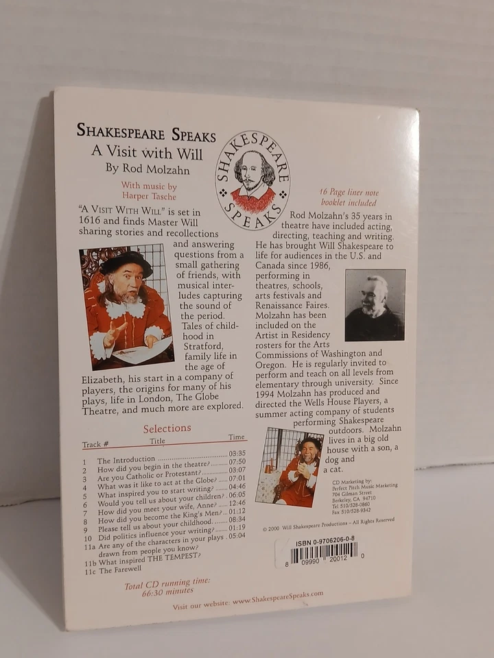 Shakespeare speaks a visit with will CD Rod Molzahn 2000 - Image 2 of 4
