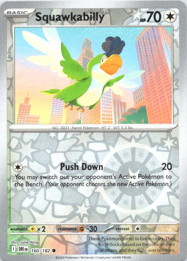 SQUAWKABILLY 160/182 COMMON DESTINED RIVALS POKEMON REVERSE HOLO NM/M