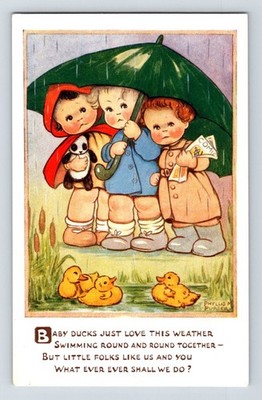 Kinder: Künstler signiert, Phyllis M. Purser. Regenschirm & Pandabär. Unbespielt.