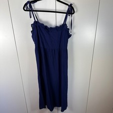 BCBG Paris Navy Blue Midi Dress Ruffle Trim Tie Strap Women's Sz Large