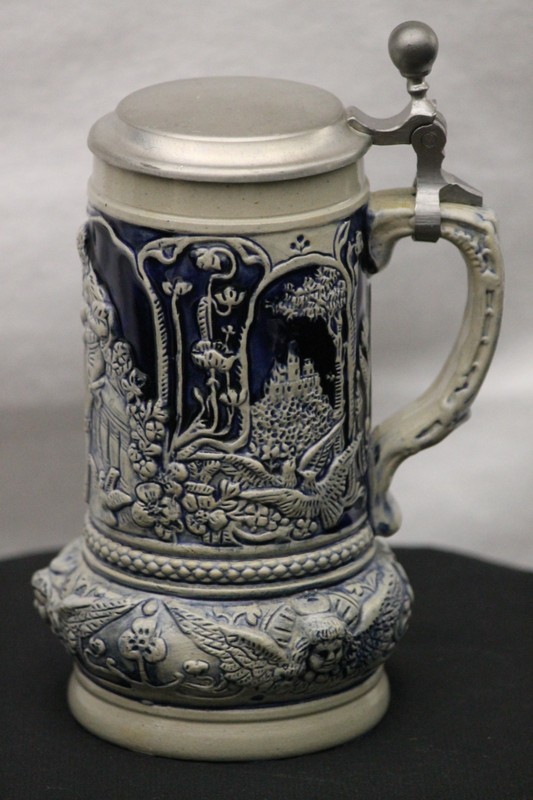 Thewalt Alt Grenzau Lidded Blue Grey Relief German Beer Stein Lovers Decoration