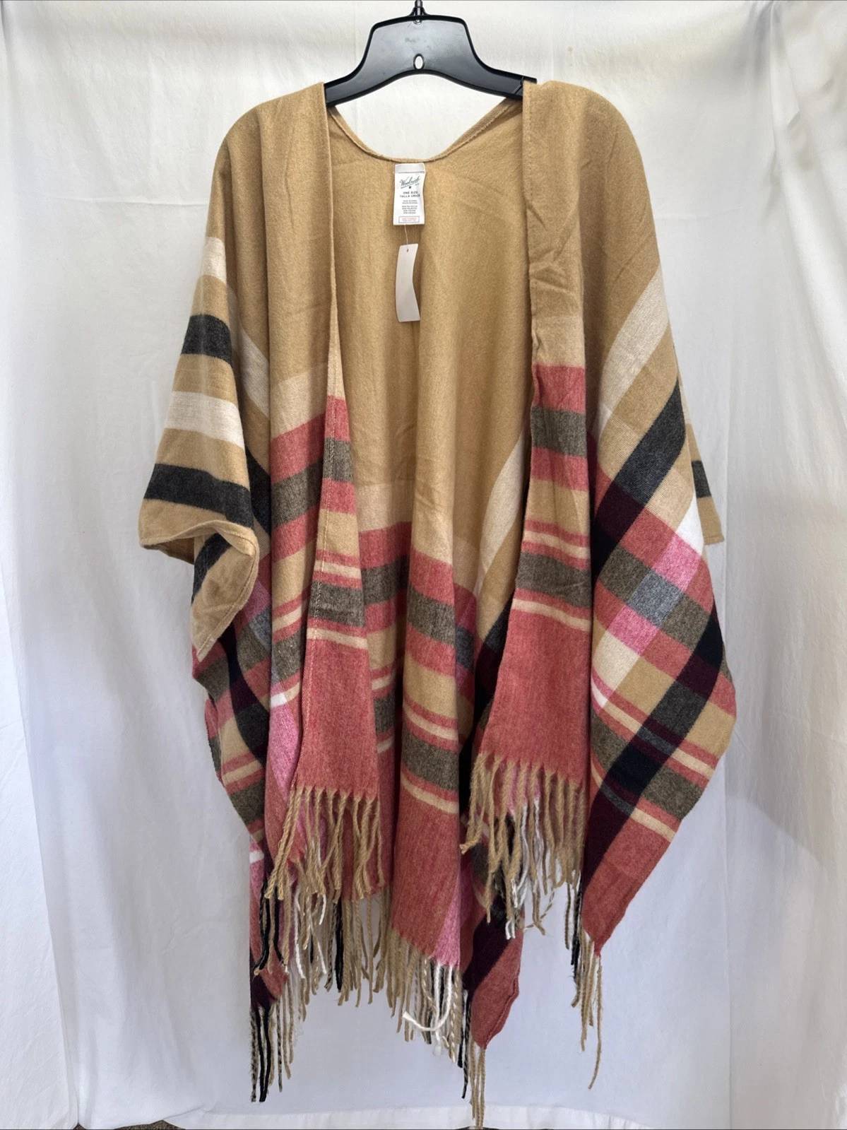 Woolrich Plaid Blanket Wrap Shawl Womens One Size Fringe Hem Cape Justine