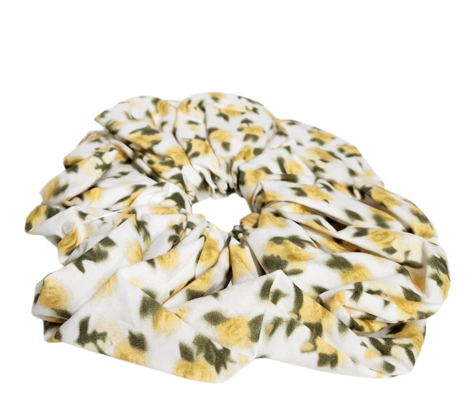 J.Crew Talla Grande Estampado Floral Scrunchie Blanco Amarillo BZ264 Mezcla de Algodón Nuevo con Etiquetas Foto 2 de 4