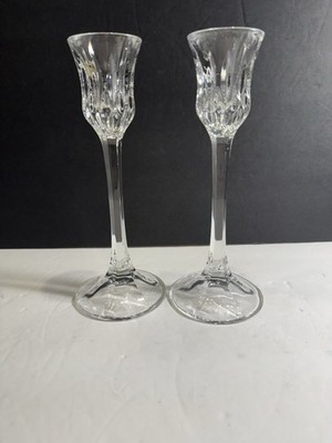 Gorham Althea Crystal Candlesticks Pair 8  Elegant Cut Glass Candle Holders