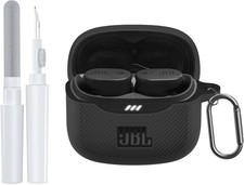 Soft Silicone Case Cover for JBL Tune Buds 2 with Carabiner  Cleaner Kit, Black