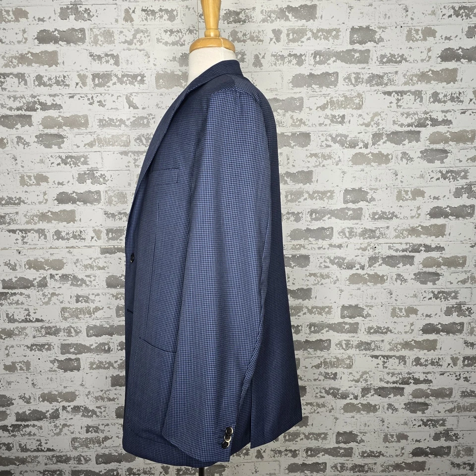 Blazer Corneliani 46 Largo Super 100's Lana Azul Cuadros Sin Estructura Hecho en Italia Foto 4 de 4