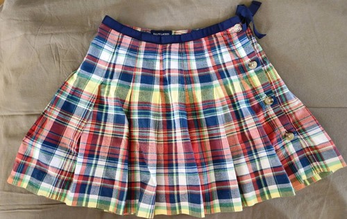 Ralph Lauren Pleated Plaid Cotton Preppy Colorful Button Skirt Girls Size 10
