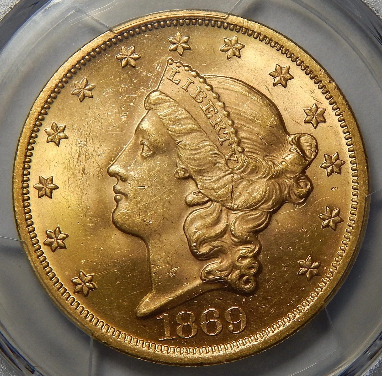 1869 PCGS MS63 $20 LIBERTY HEAD GOLD