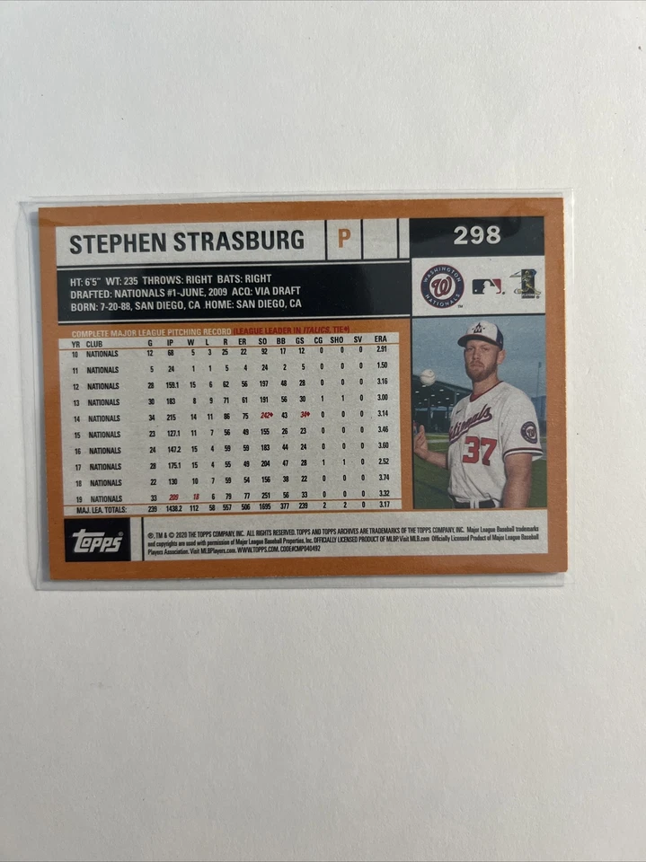 2020 Topps Archives #298 Stephen Strasburg Washington Nationals - Image 2 of 2