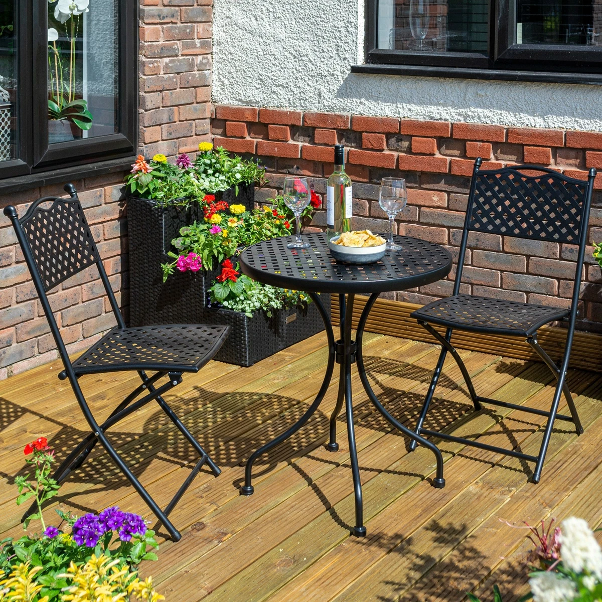 ROWLINSON BLACK HAVANA BISTRO METAL GARDEN SET OUTDOOR SEATING