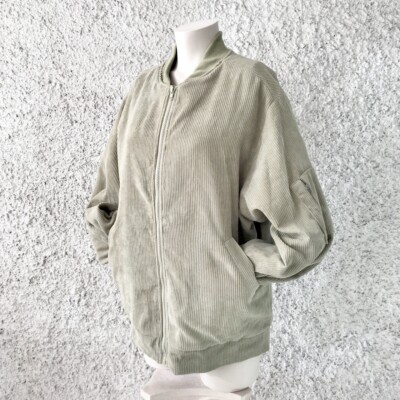 DAMEN COLLEGE JACKE OVERSIZE SALBEIGRÜN RIPPEN GERIPPT SAMT MODE KHAKI