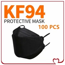 100 PCS Black KF94 Disposable Face Mask 4 Layers Protective Cover Adult Size