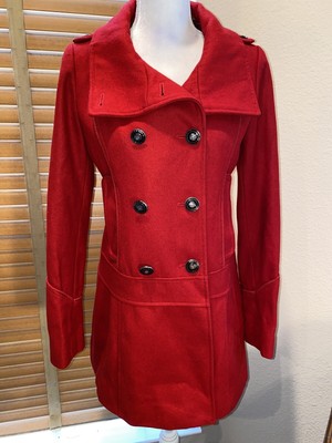 guess red peacoat