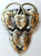 Vintage Estate Scarf Clip Grape Leaves Layered Brass 2" Nature Leaf 