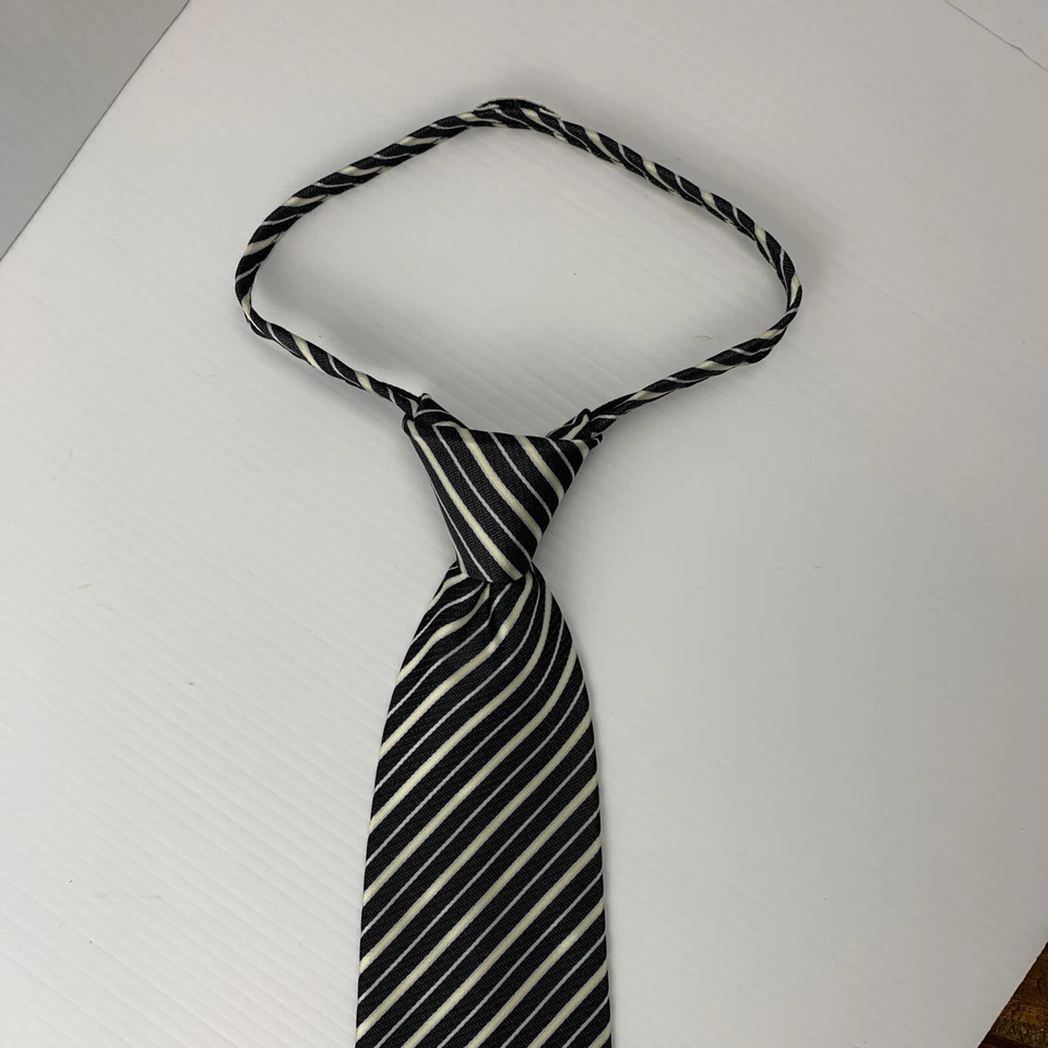 Corbata con cremallera JACOB ALEXANDER para hombre 3,5" x 20" negra blanca a rayas Church Corp Foto 2 de 4